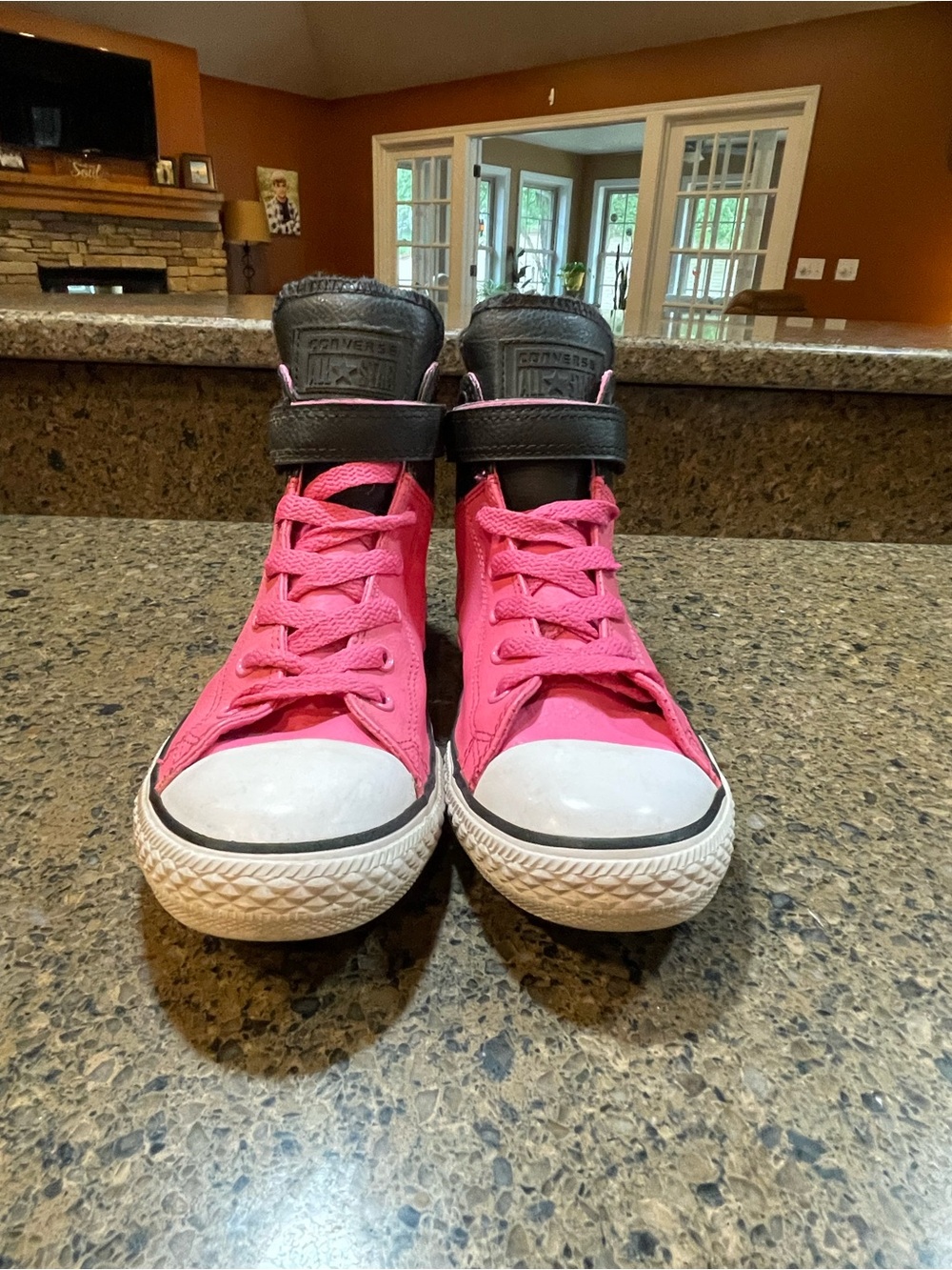 Converse Chuck Taylor Girls Brea High Top Sneakers Leather Pink Black Lace Up - Picture 7 of 10